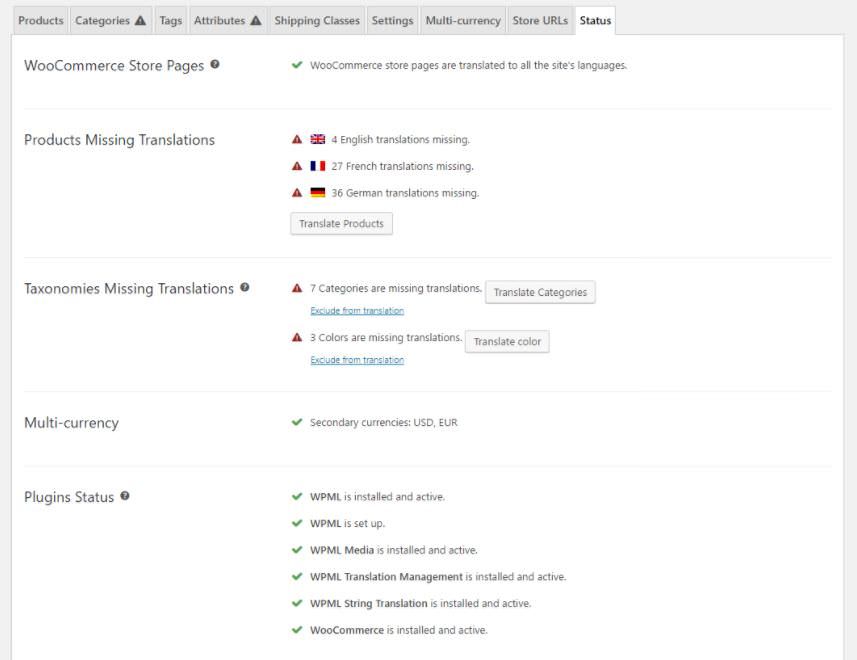 Checking status of WooCommerce Multilingual