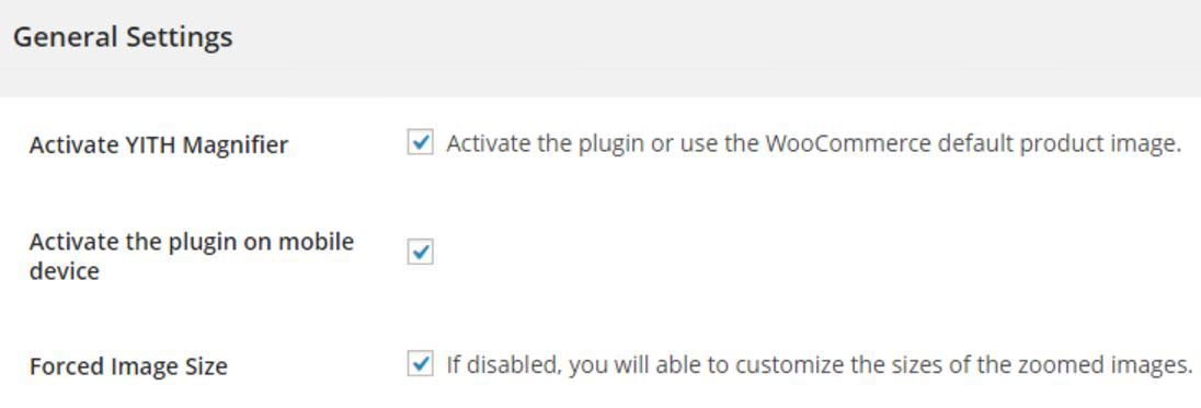 Settings of YITH WooCommerce Zoom Magnifier