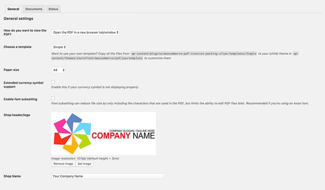 Settings of WooCommerce PDF Invoices & Packing Slips