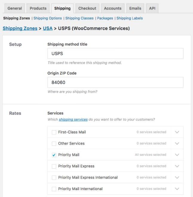 Settings of WooCommerce Services