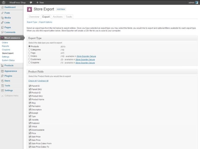 Settings of Store Exporter