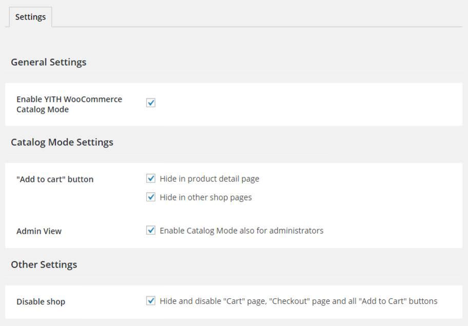 Settings of YITH WooCommerce Catalog Mode