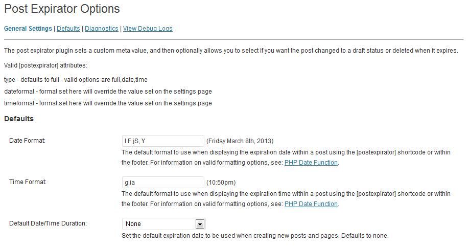 Configuration options of Post Expirator