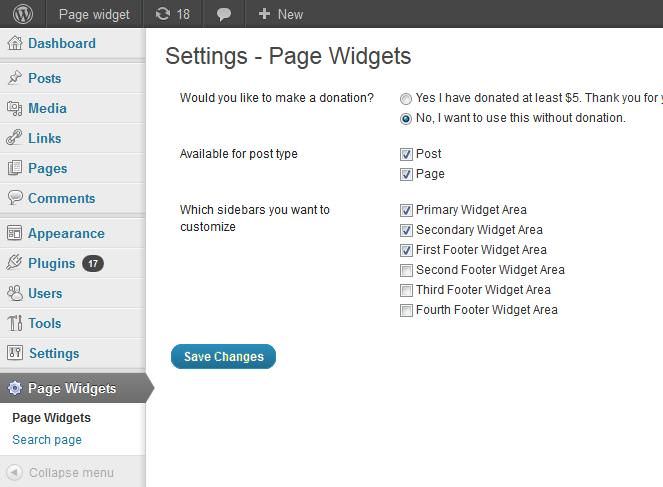 Settings of Page Widgets