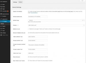 Settings of YITH WooCommerce Wishlist