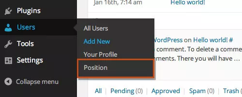new user menu