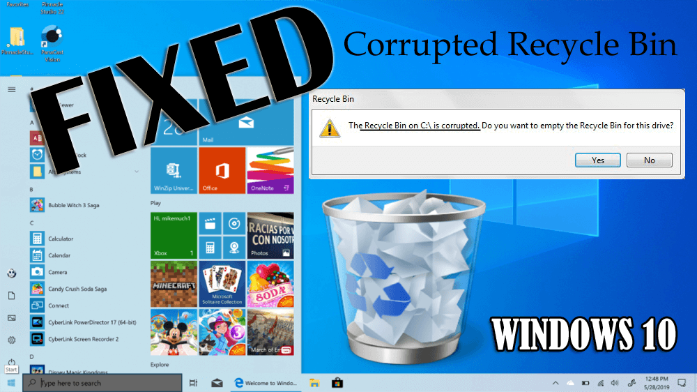 fix corrupted recycle bin windows 10