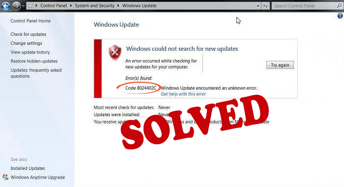 Windows Update Error 8024402C