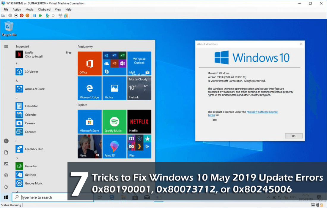 Windows 10 May 2019 Update Errors
