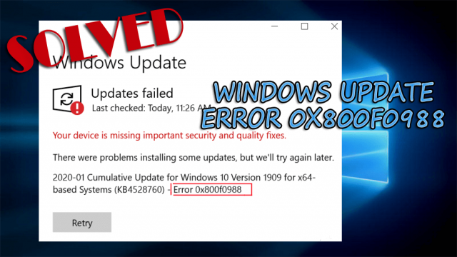 windows update error 0x800f0988